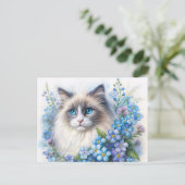 Ragdoll Cat With Forget-Me-Nots Postkarte (Stehend Vorderseite)