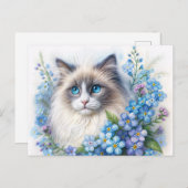 Ragdoll Cat With Forget-Me-Nots Postkarte (Vorne/Hinten)