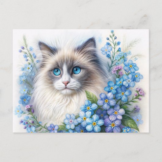Ragdoll Cat With Forget-Me-Nots Postkarte (Vorderseite)