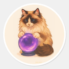 Ragdoll cat with purple crystal ball runder aufkleber