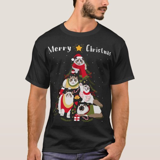 Ragdoll Christmas Tree Xmas Cat Lover T-Shirt (Vorderseite)