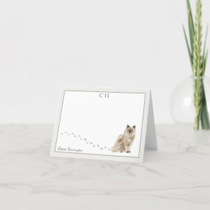 Ragdoll Kat Gray Border Monogram Name geklappt Dankeskarte