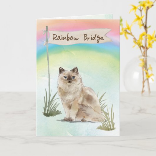 Ragdoll Katze Beileid über Regenbogenbrücke Karte (Gelbe Blume)