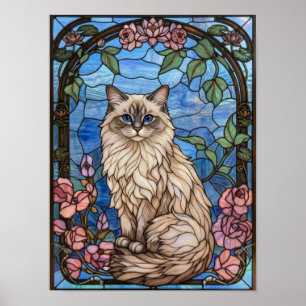Ragdoll-Katze Buntglas Blumenmosaik Poster