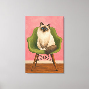 Ragdoll-Katze Grüner Mid Century Sessel Leinwanddruck