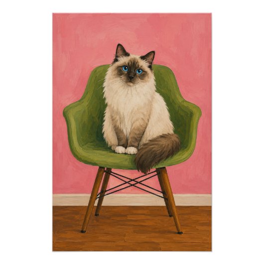 Ragdoll-Katze Grüner Mid Century Sessel Poster (Vorderseite)