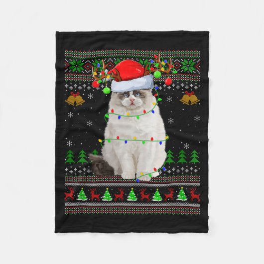 Ragdoll-Katze hässliche Weihnachtspullover Feierta Fleecedecke (Vorderseite)