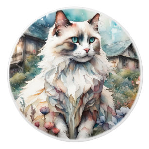 Ragdoll-Katze im englischen Garten Keramikknauf