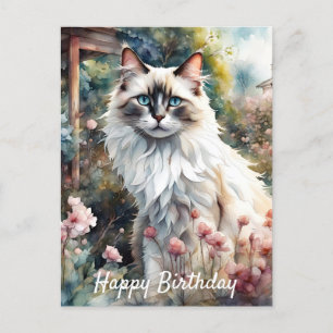Ragdoll-Katze im englischen Garten zum Geburtstag Postkarte