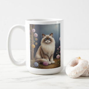 Ragdoll Katze im Garten Fluffy Pet Illustration Kaffeetasse