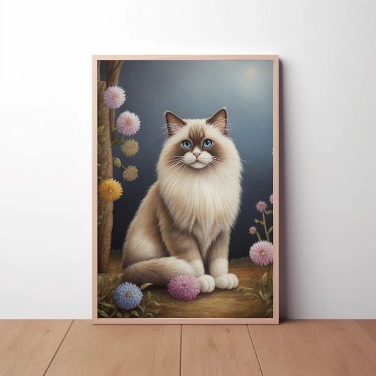 Ragdoll Katze im Garten Fluffy Pet Illustration Poster