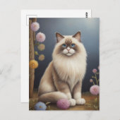Ragdoll Katze im Garten Fluffy Pet Illustration Postkarte (Vorne/Hinten)