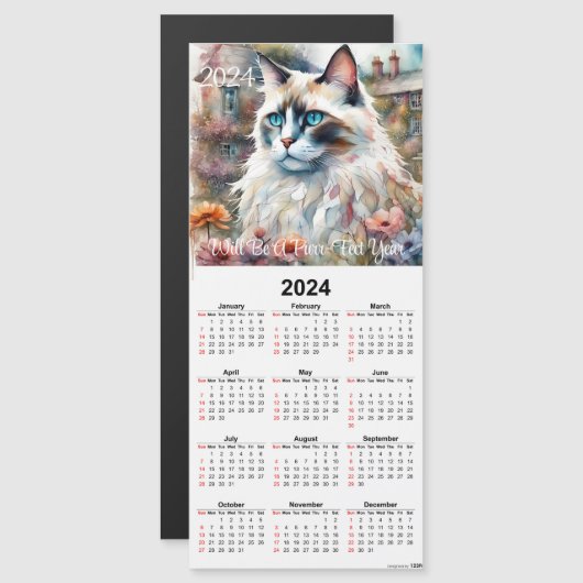 Ragdoll Katze im Garten Magnetkalender Karte (Vorne/Hinten)