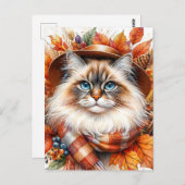 Ragdoll Katze im Herbst - Karpfen mit Herbstlauben Postkarte (Vorne/Hinten)