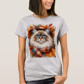 Ragdoll Katze im Herbst mit Herbstlauben T-Shirt (Vorderseite)