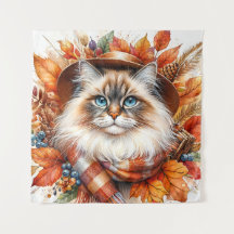 Ragdoll Katze im Herbst mit Scarf