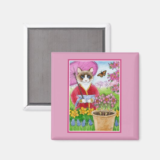 Ragdoll Katze im japanischen Garten Frühjahrspinte Magnet (Vorderseite/Rückseite)