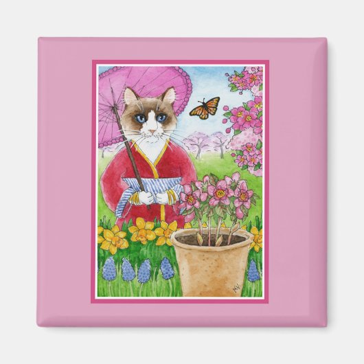 Ragdoll Katze im japanischen Garten Frühjahrspinte Magnet (Vorne)