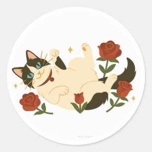 Ragdoll-Katze in Rosen Runder Aufkleber