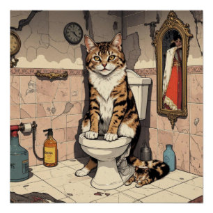 Ragdoll Katze Kitten Badezimmer Toilette Spaß Poster