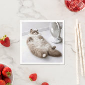 Ragdoll-Katze kühlt sich an einem Ventilator ab Serviette (Beispiel)