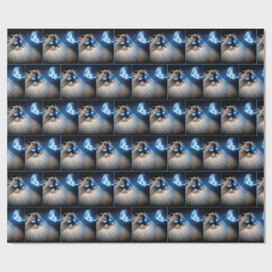 Ragdoll Katze mit blauem Neoplattfliege Geschenkpapier (Flach)