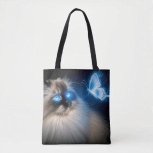 Ragdoll Katze mit blauem Neoplattfliege Tasche