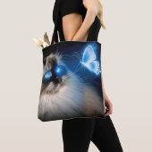 Ragdoll Katze mit blauem Neoplattfliege Tasche (Von Nahem)