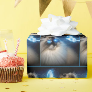 Ragdoll-Katze mit blauer Neon-Schmetterling Geschenkpapier