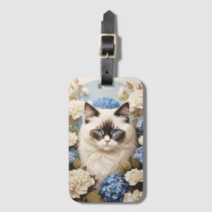 Ragdoll Katze mit Blue Hydrangea-Blume Gepäckanhänger