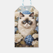 Ragdoll Katze mit Blue Hydrangea-Blume Geschenkanhänger (Vorderseite)