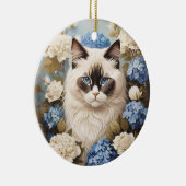 Ragdoll Katze mit Blue Hydrangea-Blume Keramik Ornament (Rechts)