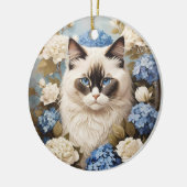 Ragdoll Katze mit Blue Hydrangea-Blume Keramik Ornament (Links)