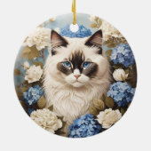 Ragdoll Katze mit Blue Hydrangea-Blume Keramik Ornament (Hinten)