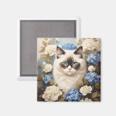 Ragdoll Katze mit Blue Hydrangea-Blume Magnet (Vorderseite/Rückseite)