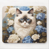 Ragdoll Katze mit Blue Hydrangea-Blume Mousepad (Vorne)