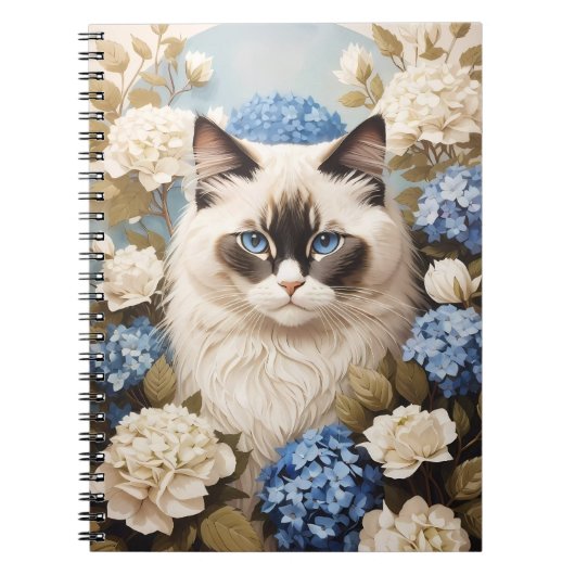 Ragdoll Katze mit Blue Hydrangea-Blume Notizblock (Vorderseite)