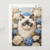 Ragdoll Katze mit Blue Hydrangea-Blume Postkarte (Vorne/Hinten)
