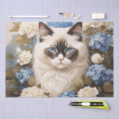 Ragdoll Katze mit Blue Hydrangea-Blume Seidenpapier (Handwerk)