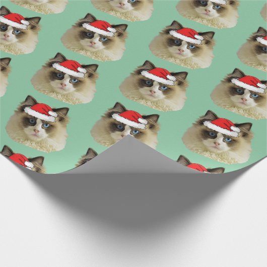 Ragdoll Katze mit einer Weihnachtsmannmütze Geschenkpapier (Ecke)