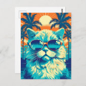 Ragdoll Katze mit Sonnenbrille am Strand Postkarte (Vorne/Hinten)