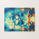 Ragdoll Katze mit Sonnenbrille am Strand Puzzle (Horizontal)
