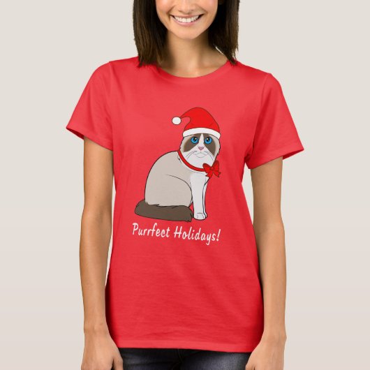 Ragdoll Katze mit Weihnachtsmannmütze Purrfect T-Shirt (Vorderseite)
