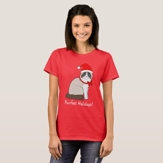 Ragdoll Katze mit Weihnachtsmannmütze Purrfect T-Shirt (Vorne ganz)