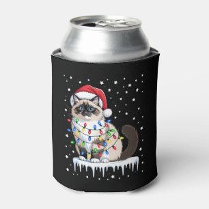 Ragdoll-Katze Santa-Hut Weihnachtslichter Feiertag Dosenkühler
