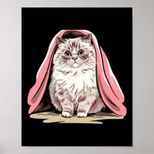 Ragdoll-Katze unter einer rosa Decke Sticker  Poster