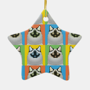 Ragdoll Katzen-Cartoon Pop-Kunst (Siegel-Punkt) Keramikornament