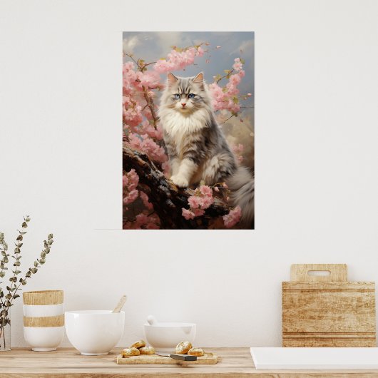 Ragdoll Katzenportrait mit Blume Poster (Küche)