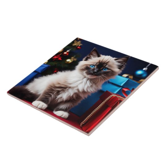 Ragdoll Kitten Christmas Present Fliese (Seite)