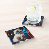 Ragdoll Kitten Christmas Present Glasuntersetzer (Schrägansicht)